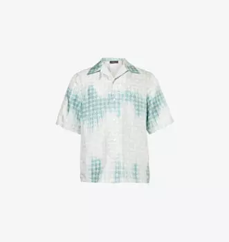 Шелковая рубашка с монограммным узором и воротником-стойкой Amiri, синий