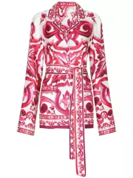 Шелковая рубашка с поясом и принтом Majolica DOLCE & GABBANA, красный