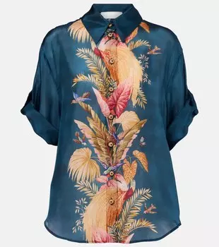 Шелковая рубашка с принтом Ascension Zimmermann, Dark Blue Palm Floral