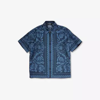 Шелковая рубашка с принтом Barocco 12-14 лет Versace, темно-синий