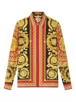 Шелковая рубашка с принтом Barocco VERSACE, красный