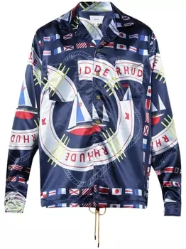 Шелковая рубашка с принтом RHUDE, синий