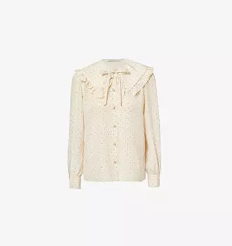 Шелковая рубашка с широким воротником в горошек Alessandra Rich, зеленый