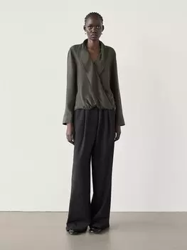 Шелковая рубашка с вырезом-стихарем Massimo Dutti, зеленый