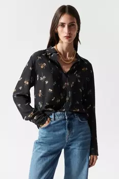 Шелковая рубашка с защипами & Other Stories, черный