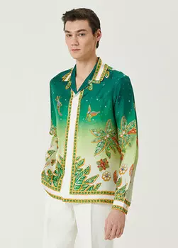 Шелковая рубашка с зеленым фигурным узором Casablanca, мультиколор