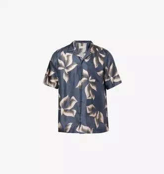 Шелковая рубашка свободного кроя с короткими рукавами и цветочным принтом Dries Van Noten, синий