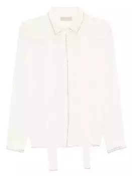 Шелковая рубашка, украшенная заклепками Elie Saab, белый