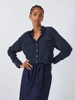 Шелковая рубашка в деловом стиле John Lewis, темно-синий