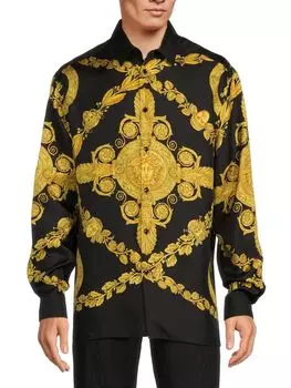 Шелковая рубашка в стиле барокко Versace, цвет Black Gold