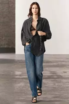 Шелковая рубашка ZARA, черный