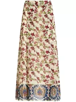 Шелковая юбка миди с принтом ETRO, бежевый