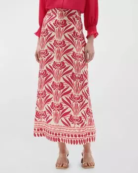 Шелковая юбка-миди с принтом Isla Figue, цвет Brushed Waterlily Ra