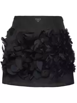 Шелковая юбка мини с перьями Prada, черный