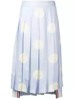 Шелковая юбка с узором в горох и складками THOM BROWNE, синий