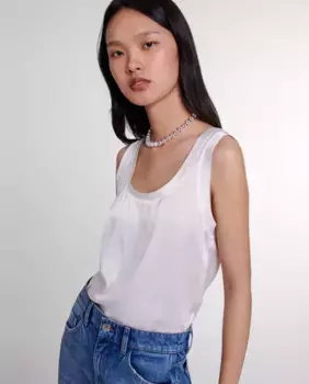 Шелковая женская футболка без рукавов Maje, белый