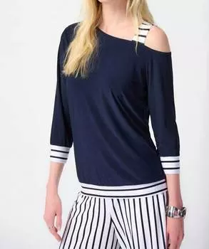 Шелковистый трикотажный свободный топ на одно плечо цвета Midnight Joseph Ribkoff