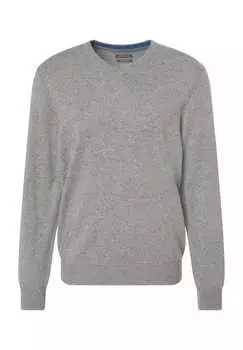 Шелково-Кашемировый свитер с V-образным вырезом и ребристыми манжетами Galeria, серый