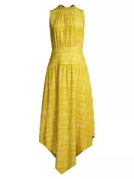 Шелковое асимметричное платье-миди с принтом Jason Wu, желтый