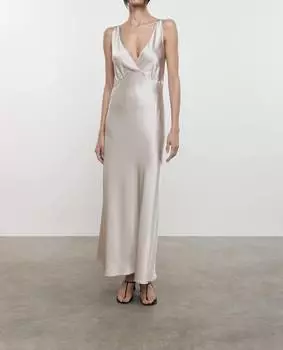 Шелковое атласное платье Nuit из льна Enza Costa, цвет flax