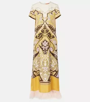 Шелковое макси-платье с перьевым декором Printed La DoubleJ, Spells Placee