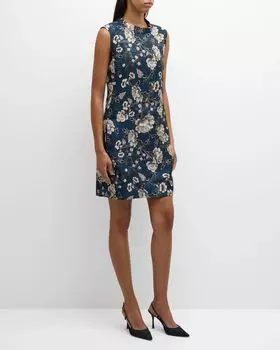 Шелковое мини-платье без рукавов с принтом Lyon Max Mara, цвет Navy