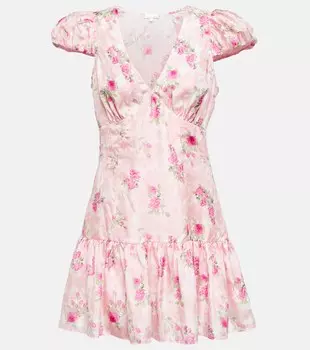 Шелковое мини-платье Russ с цветочным принтом LOVESHACKFANCY, разноцветный