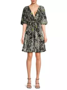 Шелковое мини-платье с цветочным принтом Giambattista Valli, цвет Black Ivory