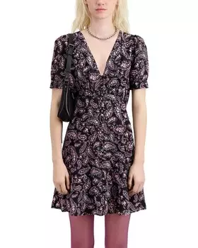 Шелковое мини-платье с короткими рукавами The Kooples, черный