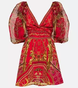 Шелковое мини-платье с принтом Camilla, мультиколор