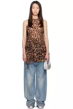 Шелковое мини-платье с рюшами Collina Strada, цвет leopard peony