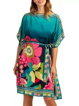 Шелковое мини-платье Theodora с поясом Trina Turk, цвет Blue Multi