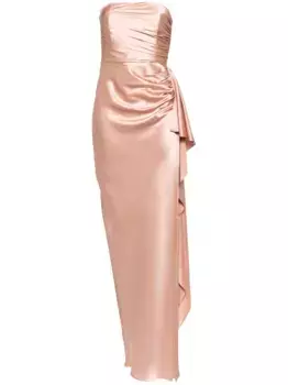 Шелковое платье без бретелей со сборками Michelle Mason, розовый