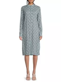Шелковое платье до колена с геометрическим рисунком Bottega Veneta, цвет Light Blue
