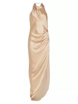 Шелковое платье Elektra со сборками на бретелях Amanda Uprichard, кость