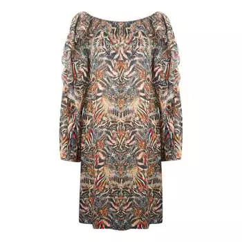 Шелковое платье фламенко с длинными рукавами Golden Eagle Inoa, коричневый