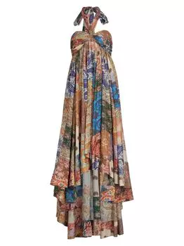 Шелковое платье макси Devi Paisley с бретелью через шею Zimmermann