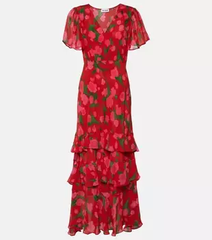 Шелковое платье макси gilly с цветочным принтом Rixo, мультиколор