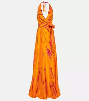 Шелковое платье макси с принтом тай-дай ANNA KOSTUROVA, оранжевый