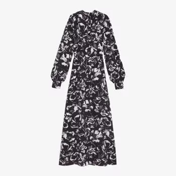 Шелковое платье макси с разрезом по краю с цветочным принтом The Kooples, черный