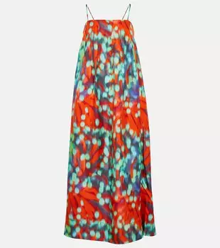 Шелковое платье макси с вересковым принтом ASCENO, разноцветный