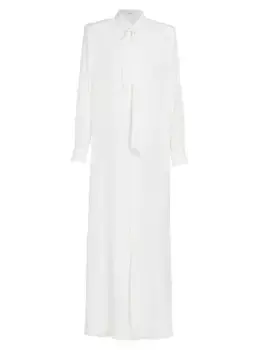 Шелковое платье макси с воротником-шарфом Wardrobe.Nyc, белый