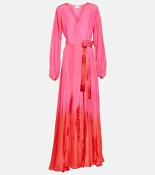 Шелковое платье макси с запахом, окрашенное в технике тай-дай ANNA KOSTUROVA, розовый