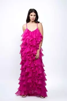 Шелковое платье макси со складками Monarh, фуксия