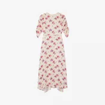 Шелковое платье-миди Delilah с принтом «букет» и присборенными рукавами Lk Bennett, бежевый