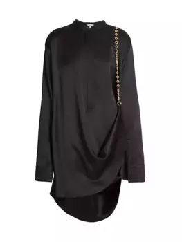 Шелковое платье-миди с цепочкой Loewe, черный