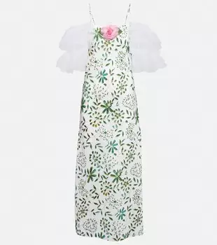 Шелковое платье миди с цветочной аппликацией RODARTE, зеленый