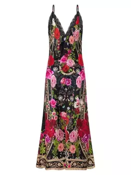 Шелковое платье-миди с кружевной отделкой и цветочным принтом Camilla, цвет reservation for love