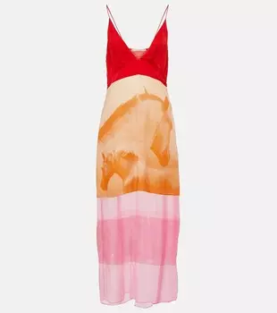 Шелковое платье миди с пайетками Stella Mccartney, мультиколор
