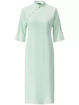 Шелковое платье-миди с воротником-стойкой Shanghai Tang, зеленый